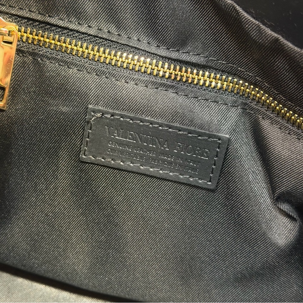 Valentina Fiore Black Smooth Italian Leather Woven Top Handle Satchel Bag - Picture 12 of 16